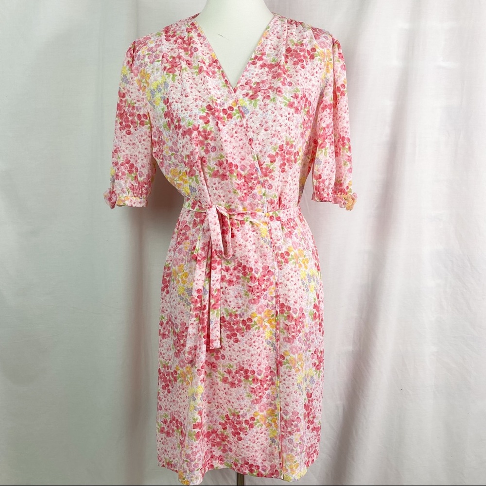 Oscar De La Renta Pink Label Pink Floral Wrap Dress Robe Small